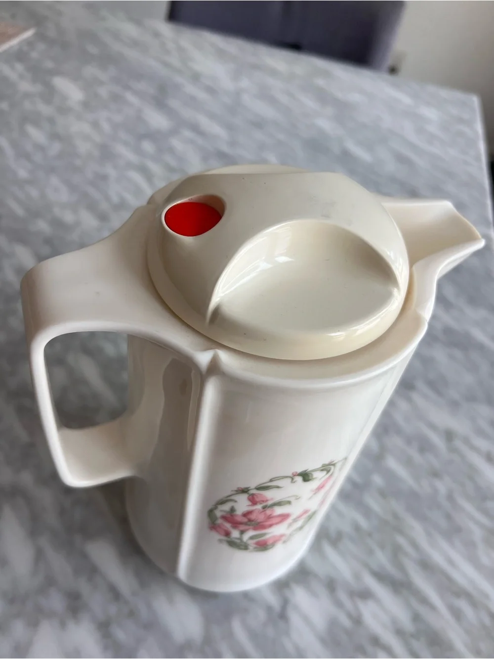 Vintage White Plastic and Glass Floral Carafe